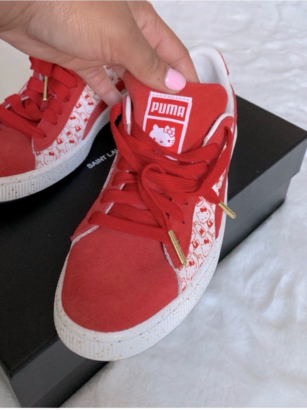 Puma Red & White Hello Kitty Suede Sneakers